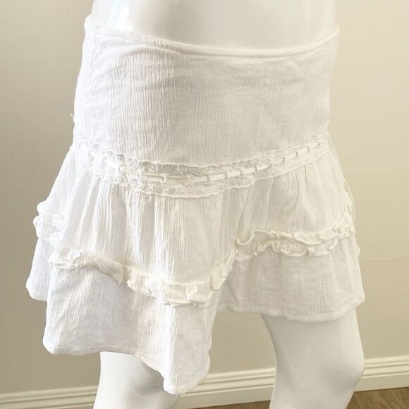 ASOS Brand Collusion White Gauzy Ruffled Tiered Mini Skirt UK 12 US 8 Festival - Picture 6 of 6